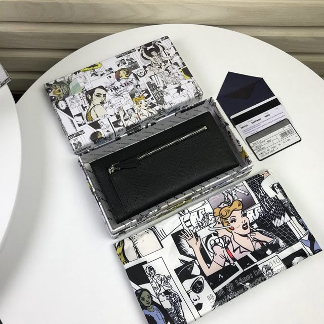 prada錢包 普拉達專櫃最新爆款 1MH132 黑色 Prada2019最新爆款女士翻蓋錢夾  pyd2069